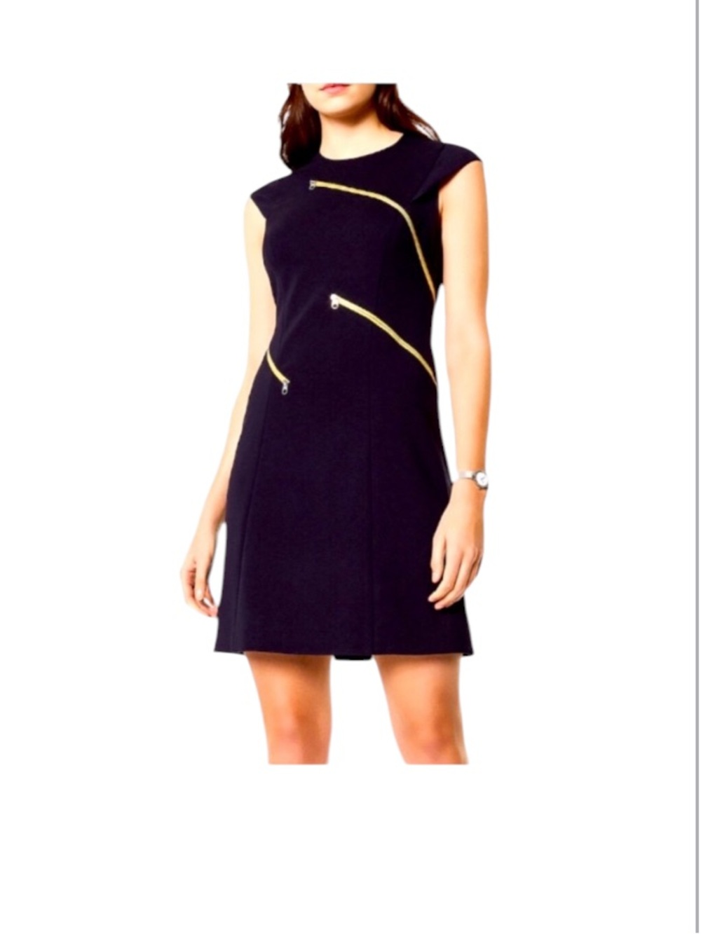 KAREN MILLEN size 6 Dark Navy Ponte with Zipper details special occasions dress